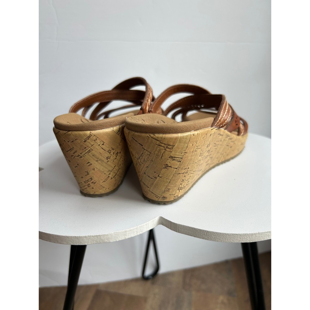 Skechers Cali Luxe Foam Wedge Sandals Brown Boho Laser Cut Floral Slides - Picture 6 of 10